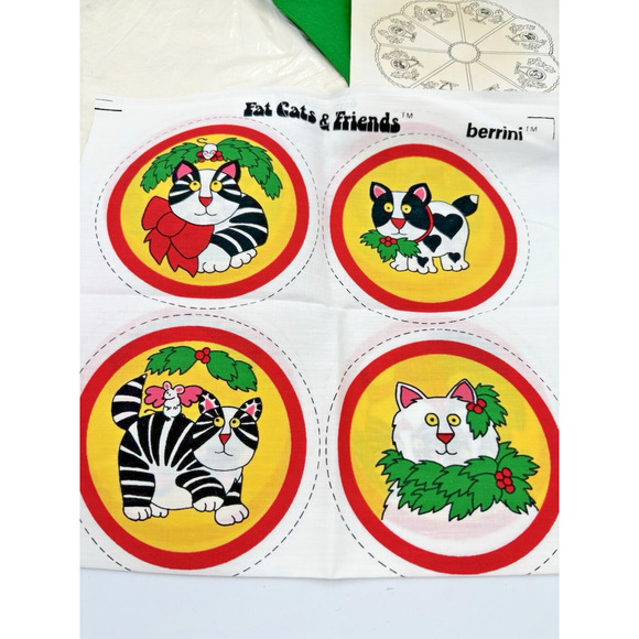 Berrini Cat Christmas Tree Skirt Kit Applique Sew 60" Dia 8 Fat Cats 1979 Unused - Picture 2 of 7